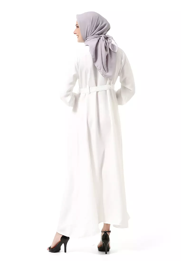 Nelly Gamis Dress Muslimah Wanita Long Sleeve Premium High Quality - Putih