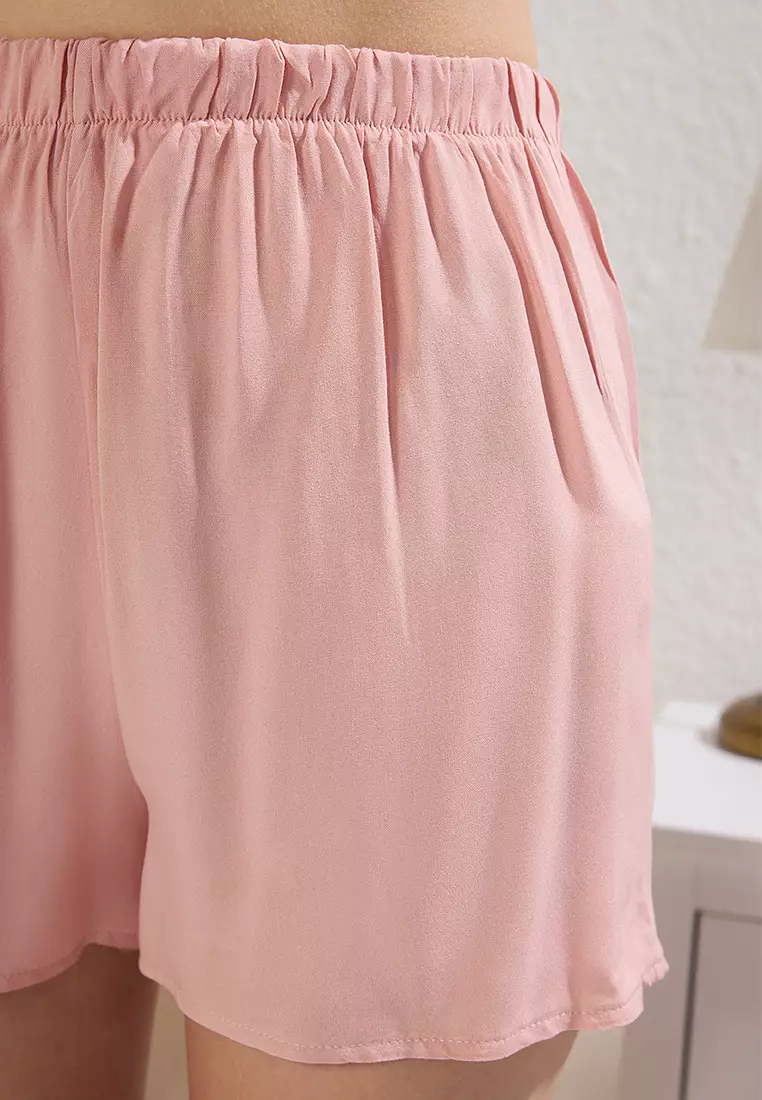 Pink Piping Shorts Woven Pajama Set