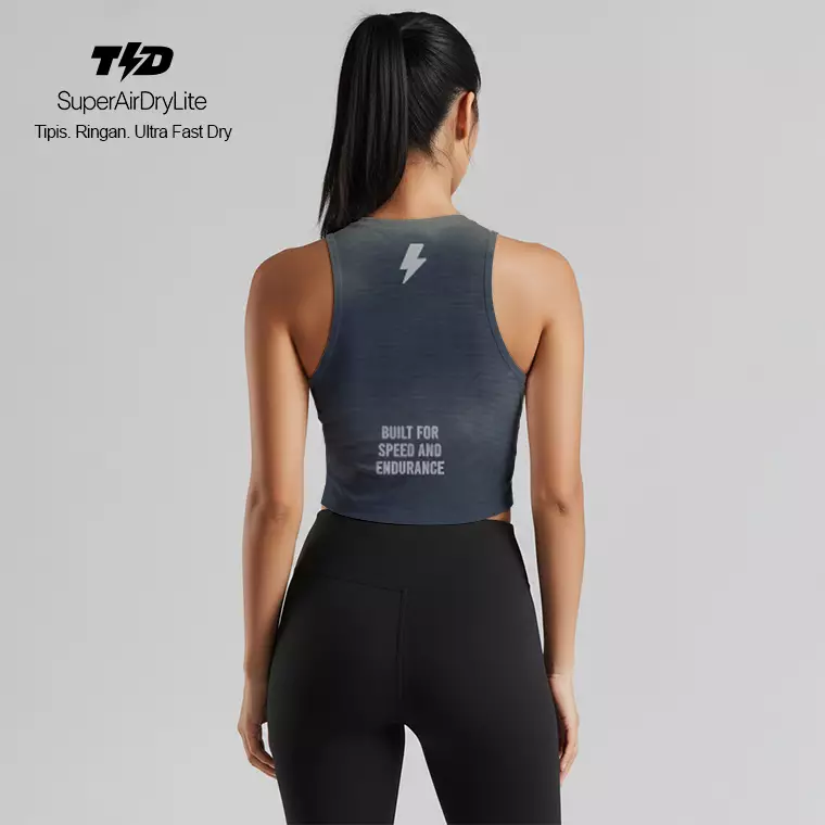 TDACTIVE Crop Tank Lari Running Padel Wanita tdbolt denim look navy LSE89