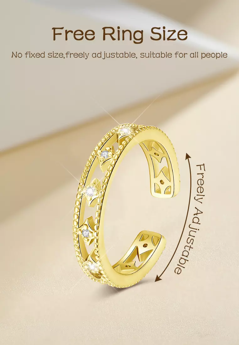 Cincin Wanita Titanium Korea Style Hollow Design Free Size Anti Luntur Perhiasan Cewek