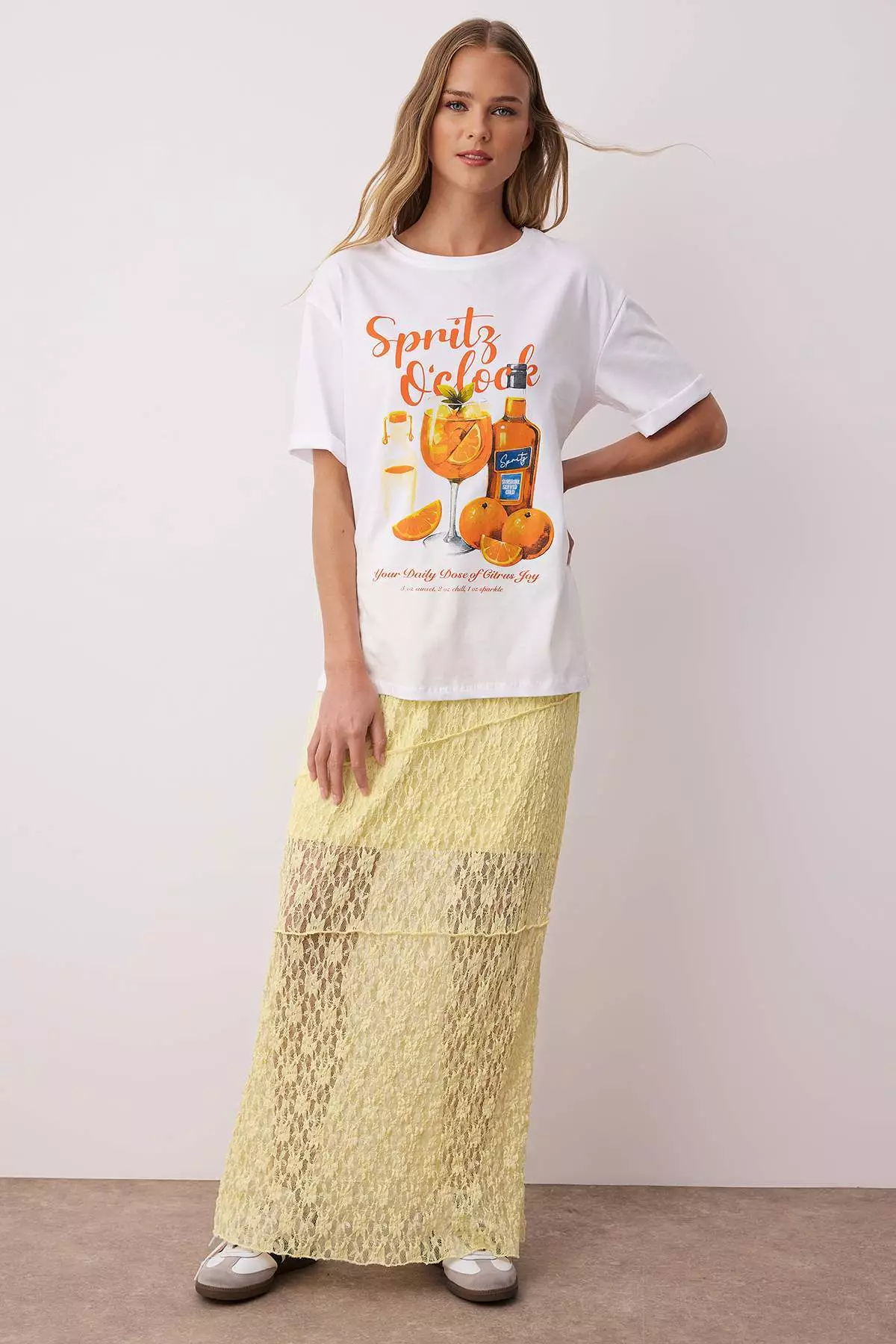 Ecru Single Jersey Oversize/Wide Fit Cocktail Printed Knitted T Shirt