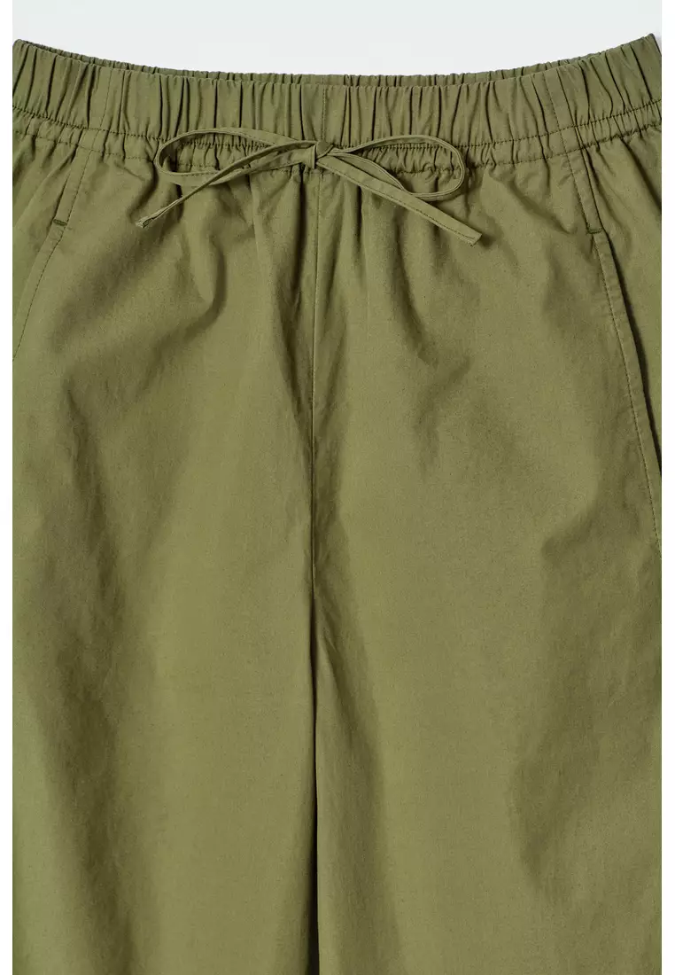ELASTICATED BARREL-LEG TROUSERS