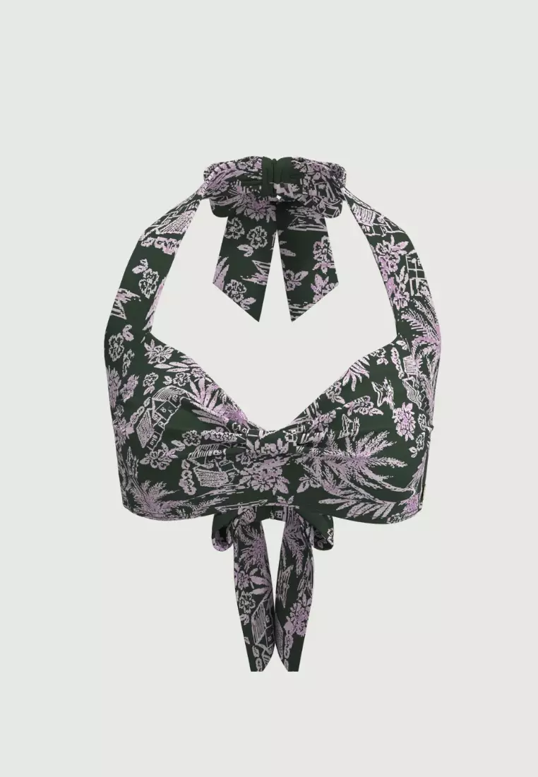 Tropadelic Days Green Knot Front Bikini Top