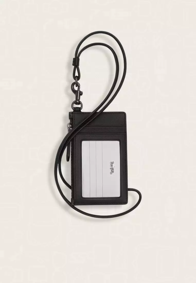 Coach Zip Lanyard Card Case In Signature Canvas Charcoal Black