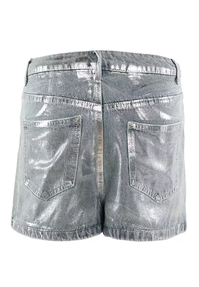 London Rag Gleaming Mid-Rise Shorts in Silver 2026 | Buy London Rag ...
