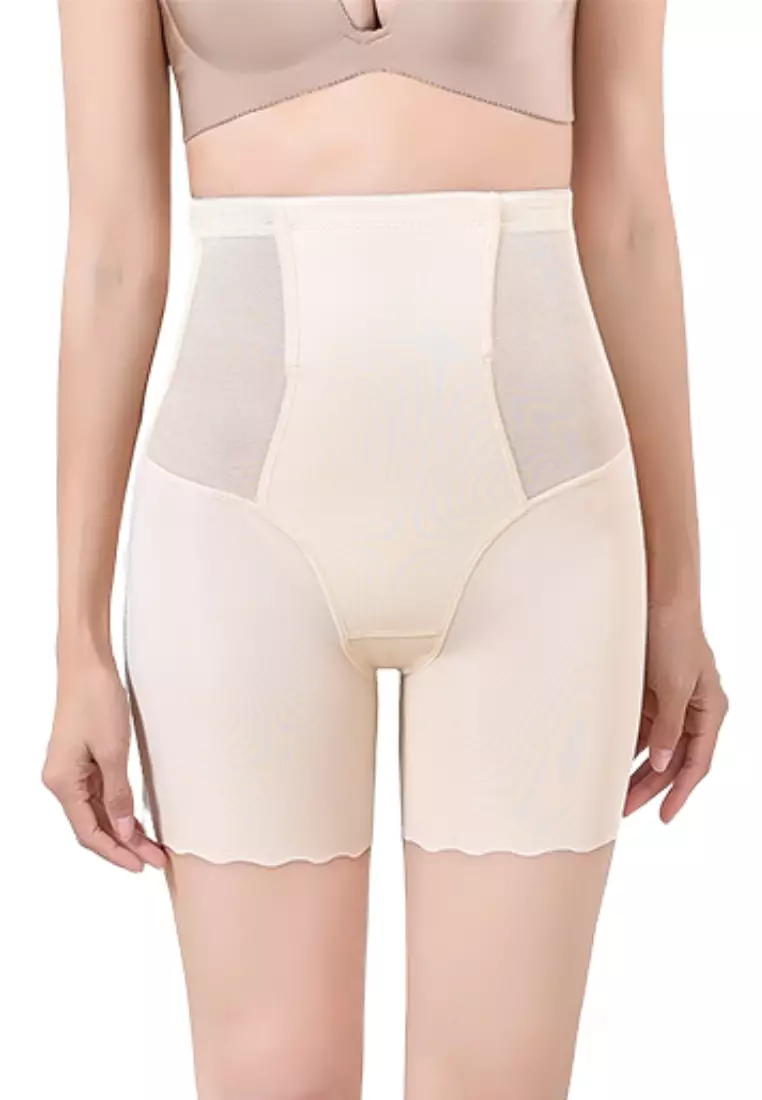 Premium Jazlyn High-Waisted Ice-Silk Contour Shaping & Lifting Girdle Shorts Scallop Hem in Nude