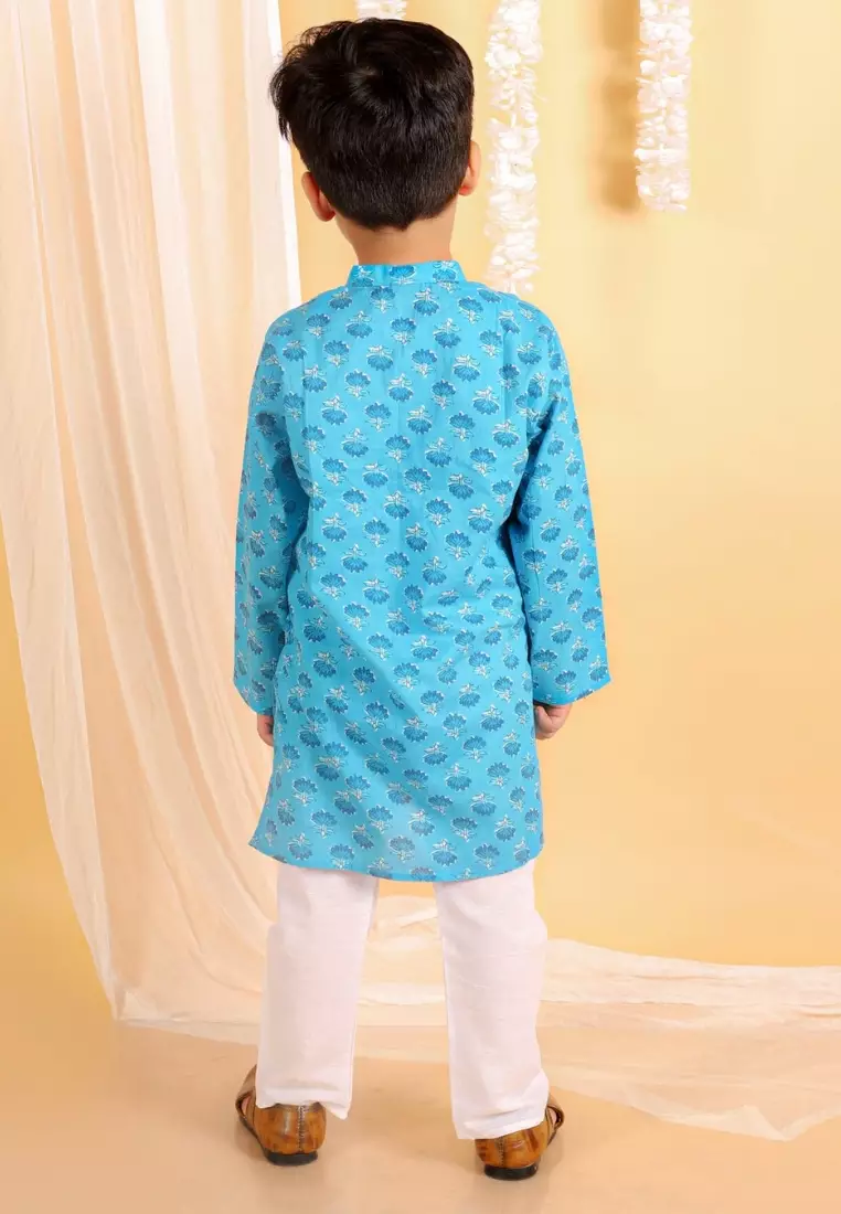 Ocean Blue Boys Kurta Pajama Set