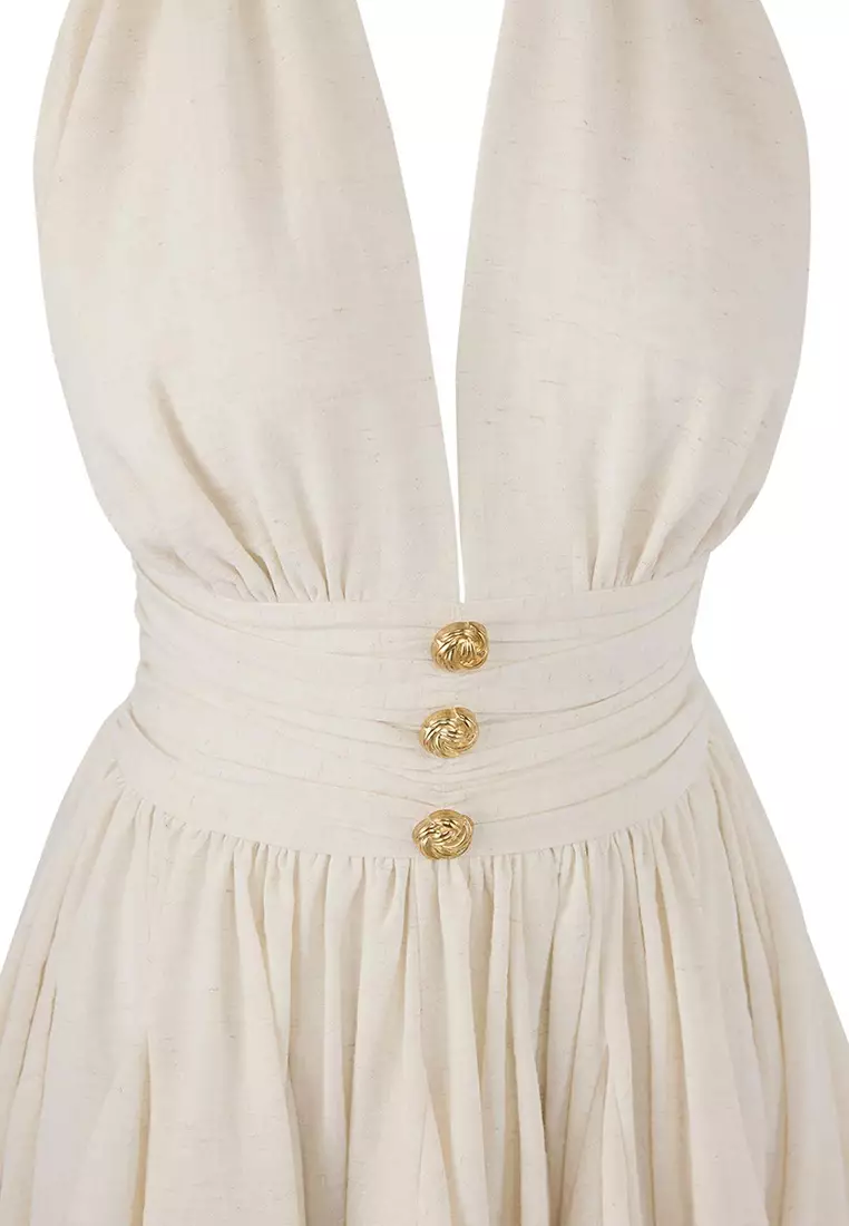Ecru Chiffon Short/Mini Dress With Skater Drop Detail Tprss25El00319