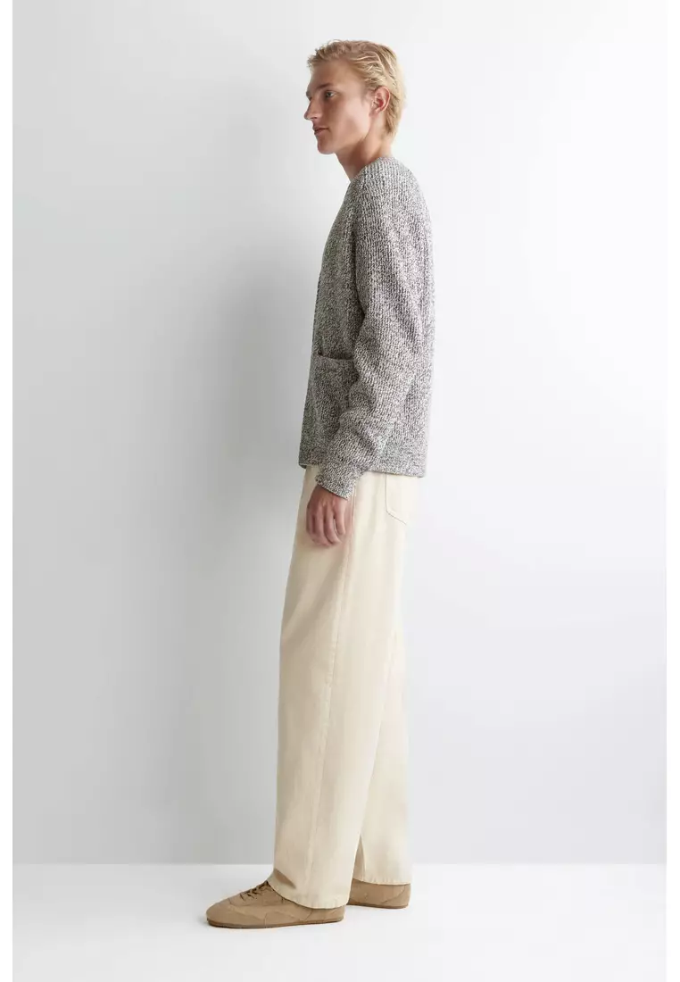 FLECKED V-NECK ZIP-UP CARDIGAN