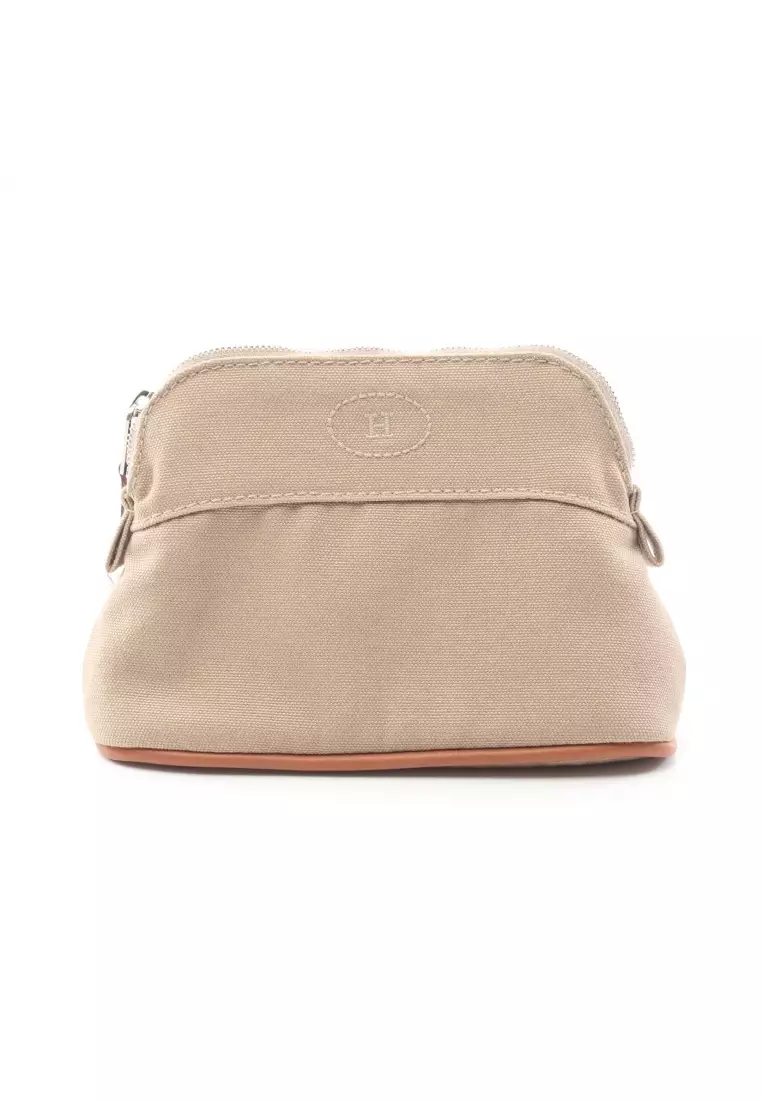 Hermes Pouch Bolide Mini Canvas Light Beige Unisex