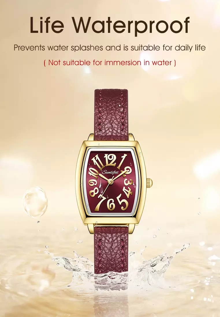 Jam Tangan Wanita Simple Original Korea Tali Kulit Anti Air Jam Tangan Cewek Red