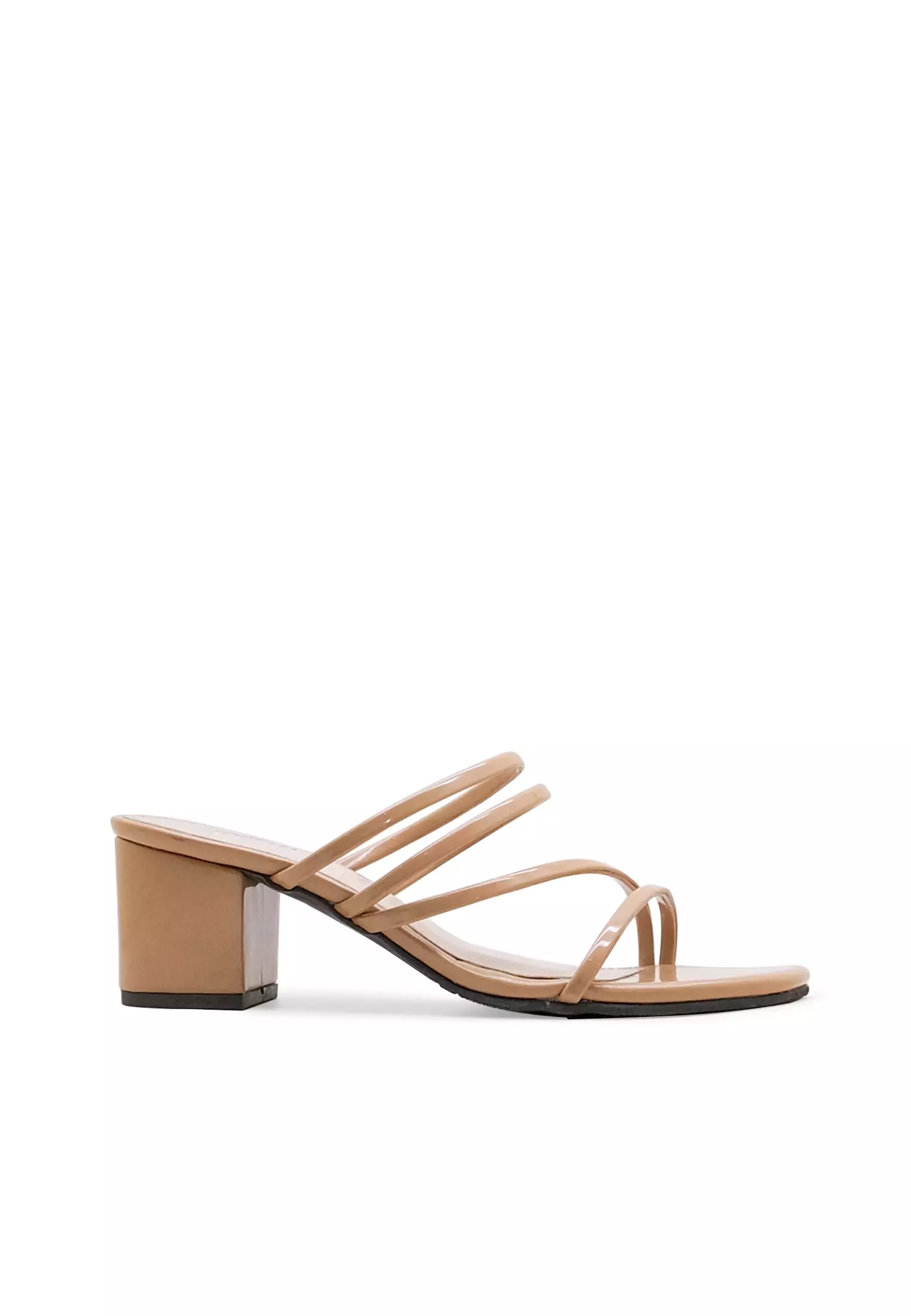 Almond Sandal wanita Tali klassic Eelgan Hak tahu 5 cm - Camel Patent
