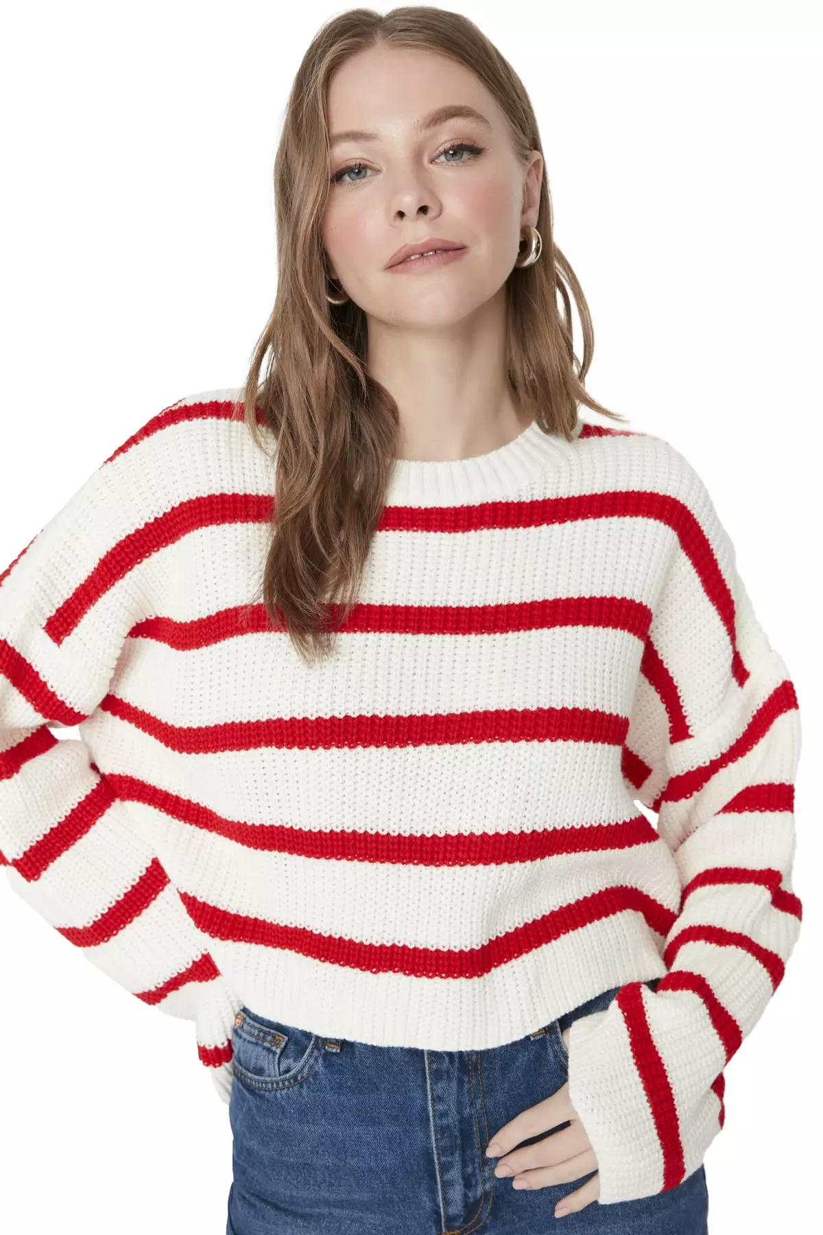 Crop Basic Striped Knit Sweater