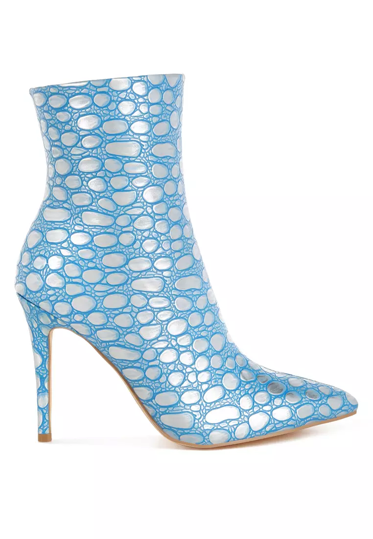 Discount on London Rag  shoes - SKU: Embossed Stiletto Heel Ankle Boots in blue
