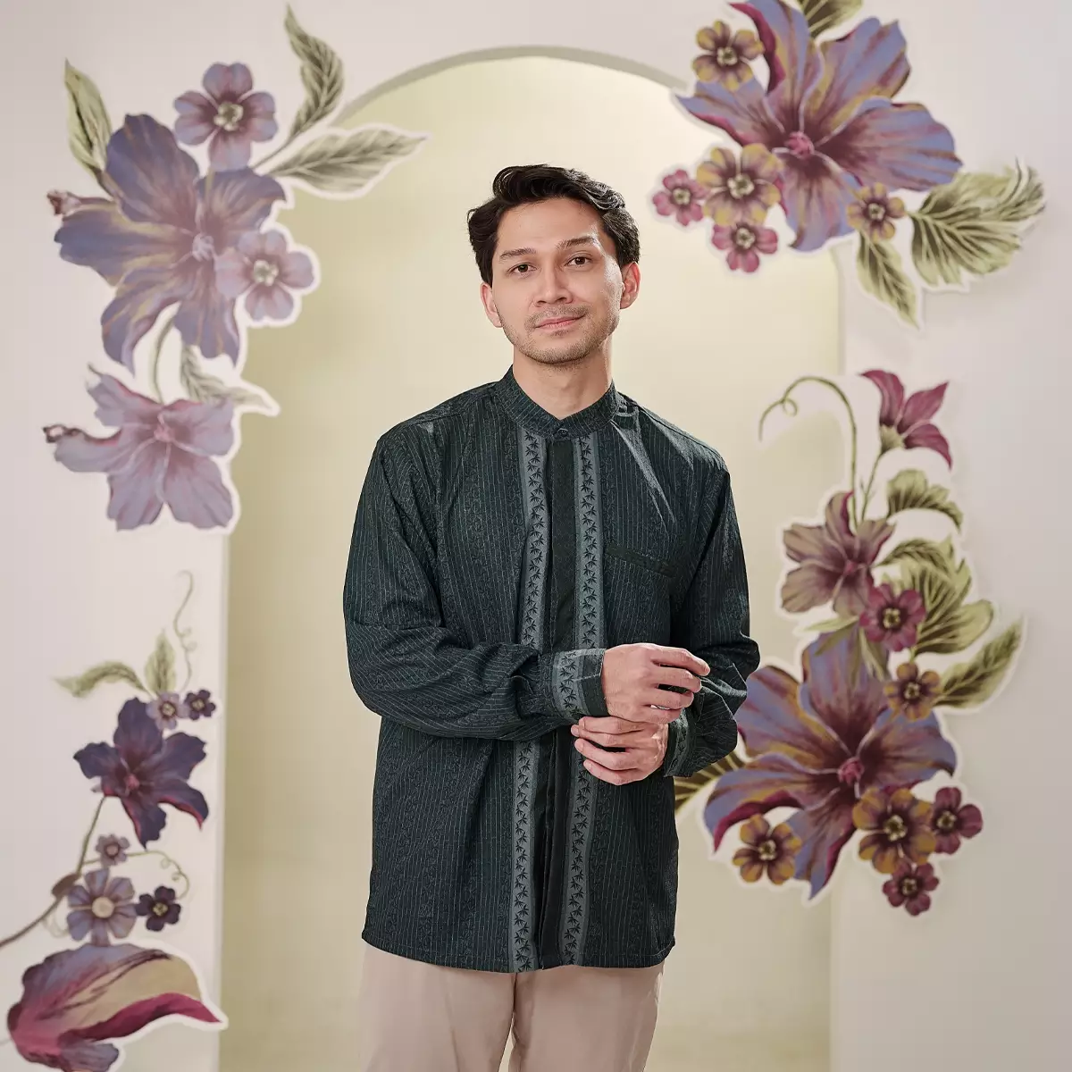 ZM Zaskia Mecca - Tabish Teal Blue Kemeja Koko Pria Lengan Panjang - Alkisah - Edisi Timun Mas