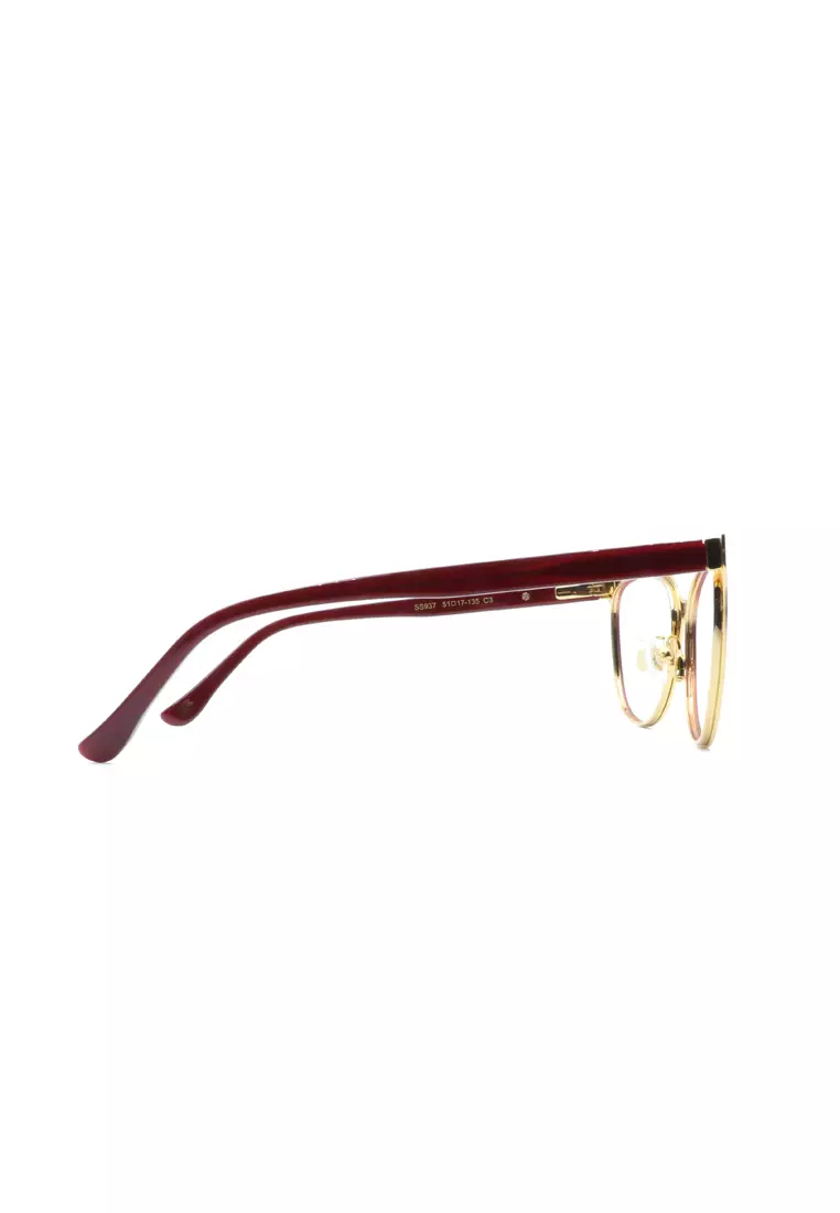 SS937 (C3-Matte Wine Red & Shiny Gold) Anti-Radiation Computer Eyeglasses for Women