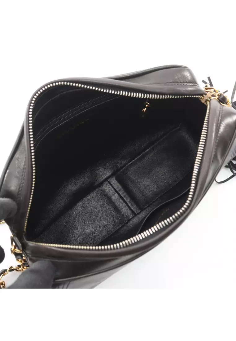 Pre-Loved Chanel coco mark Shoulder bag chain shoulder bag lambskin black gold hardware fringe