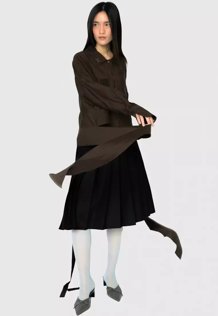 Cropped Sash Shirt in Brown