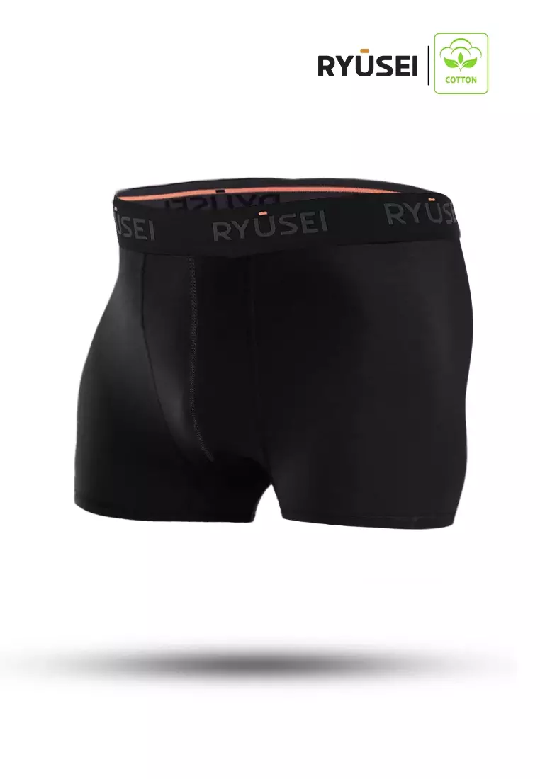 Ryusei Boxer Katun Spandex 3 Pcs - Black Collection | Jahitan Seamless