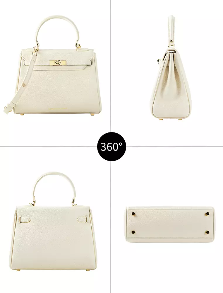 Victoria女士白色顶柄手提包，带金色五金件