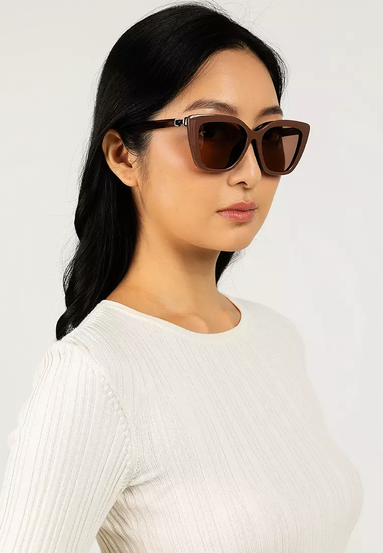 Women's Cat Eye Frame Black Injected Clip on Sunglasses - EA4254U