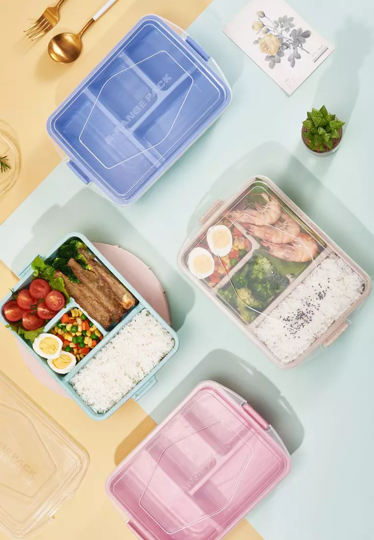 Wakakids Lunch Box 4 Sekat Kotak Makan Bekal Bahan Jerami Gandum 5724 Venjr Biru