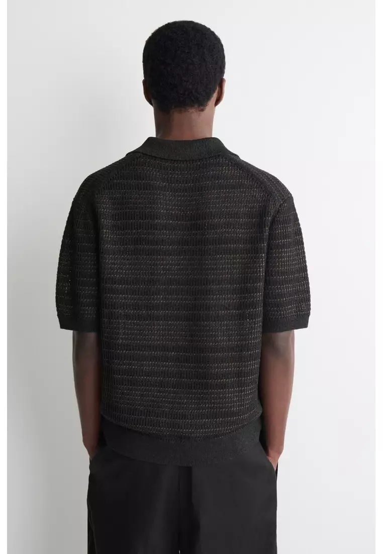 STRIPED OPEN-KNIT POLO SHIRT