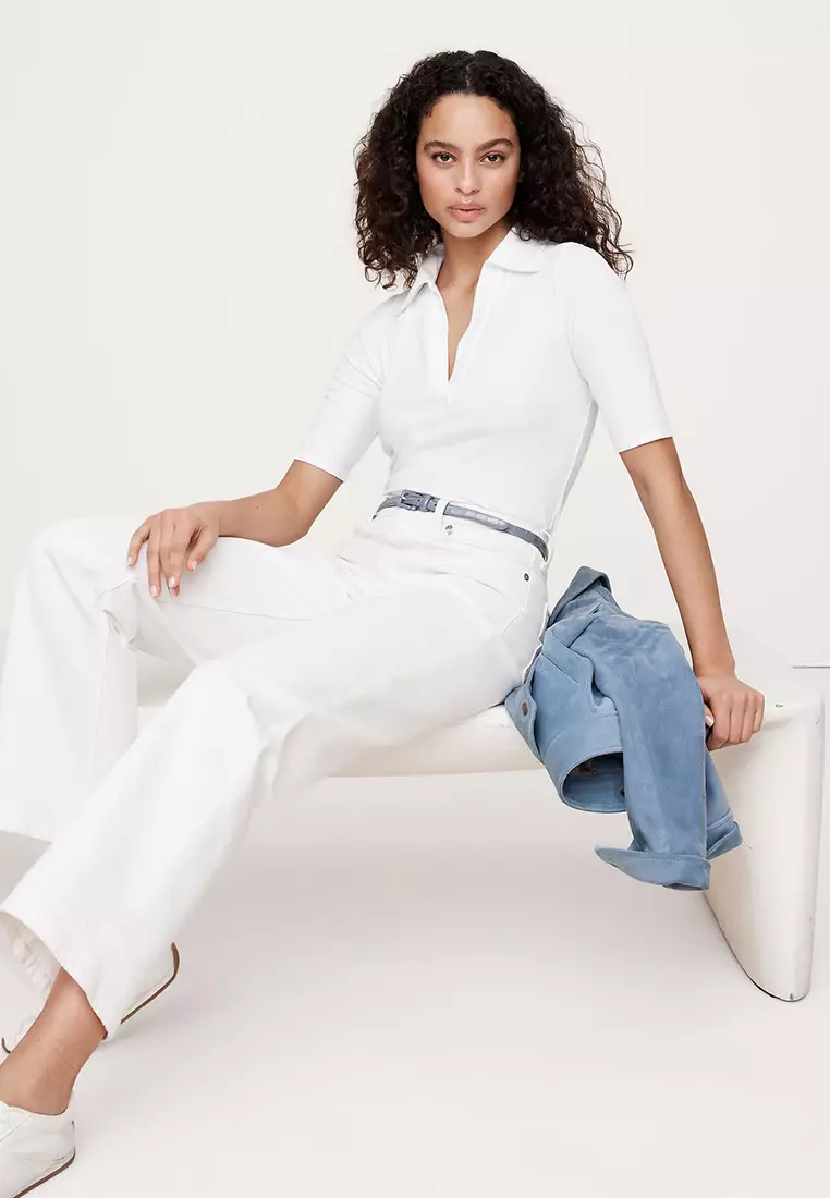 Ribbed Elbow-Sleeve Polo