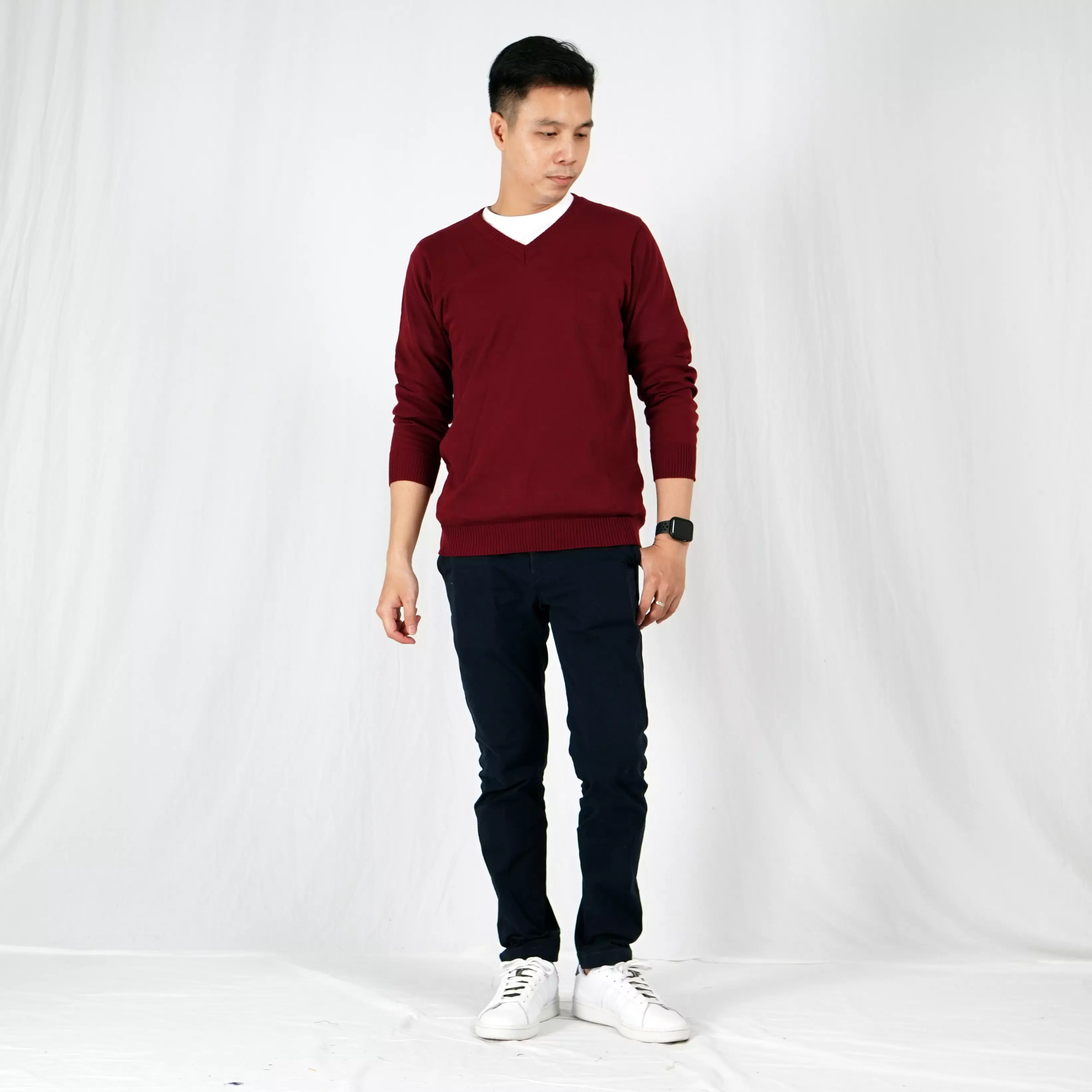 OKECHUKU Vleur Sweater Rajut / Switer Knit Pria Katun Basic Polos Leher V Neck