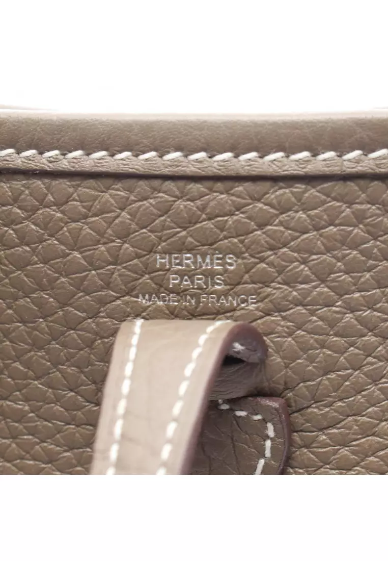 Pre-Loved Hermès Evelyn TPM Etoupe Shoulder bag Clemence leather Gray brown silver hardware W engraved