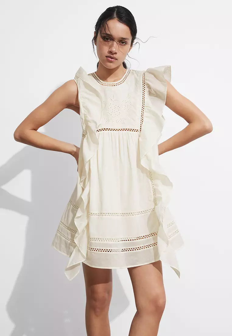 Embroidered Ruffle Mini Dress