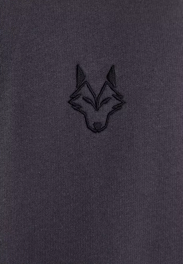 Wolf Embroidered Hooded Sweatshirt
