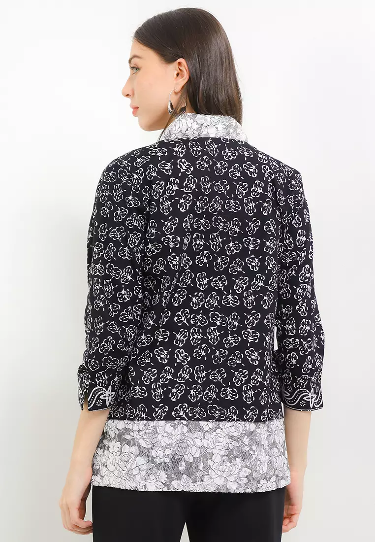 Outer Cardigan Batik Wanita Myra Black White