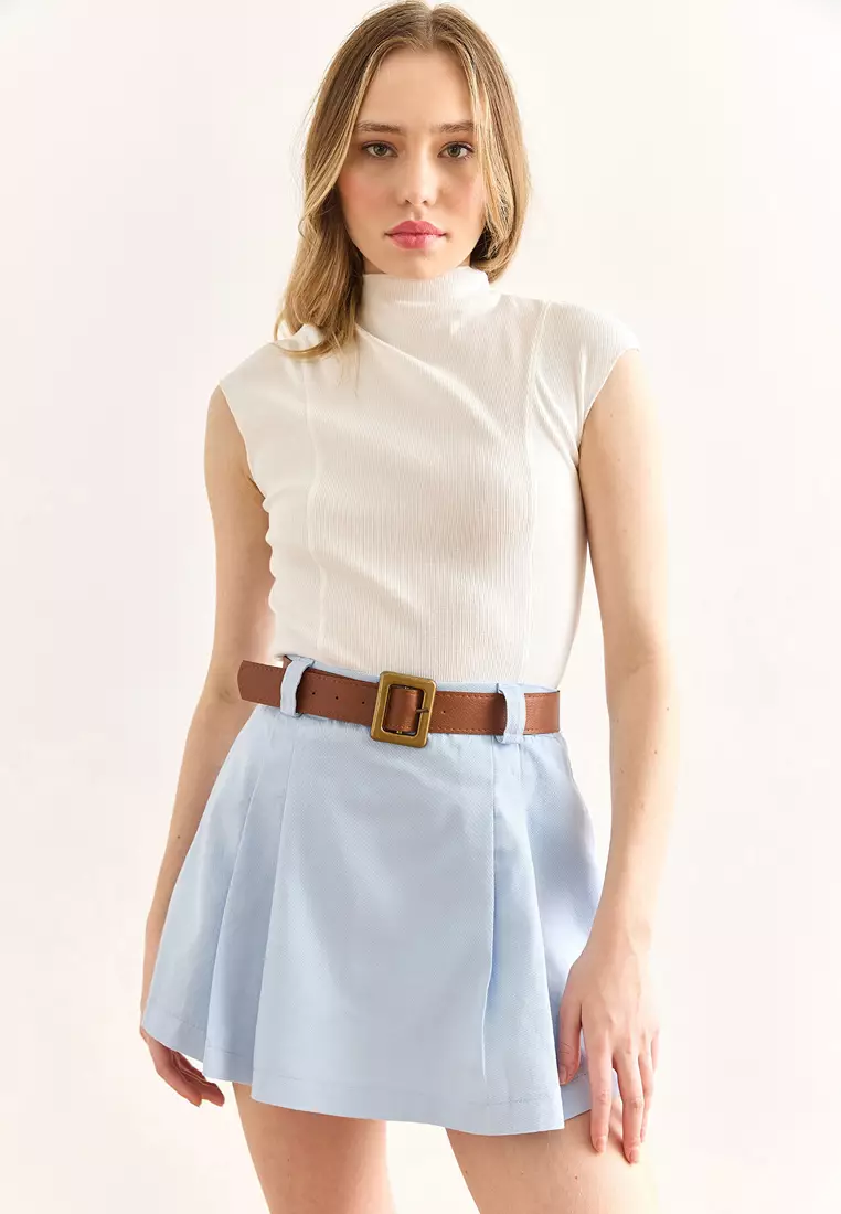 Belted Gabardine Skort
