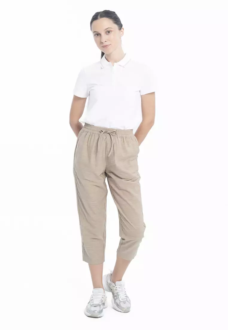 Ladies' Drawstring Pants with Linen Texture