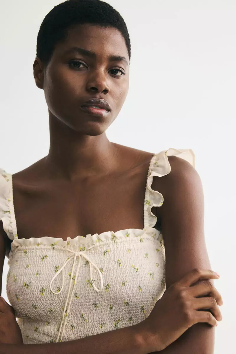 Frill-trimmed smocked-bodice dress
