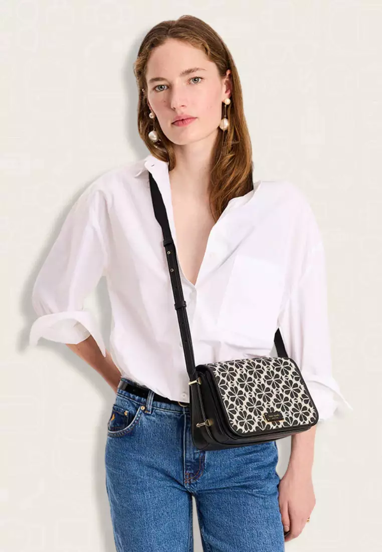 Kate Spade Spade Flower Jacquard Small Flap Crossbody Black