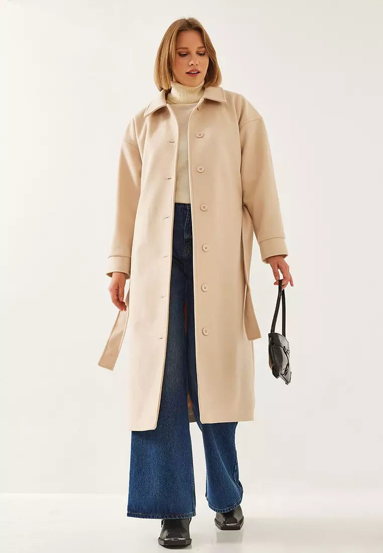 Women's Belted Long Stamp Coat 2498 60261002