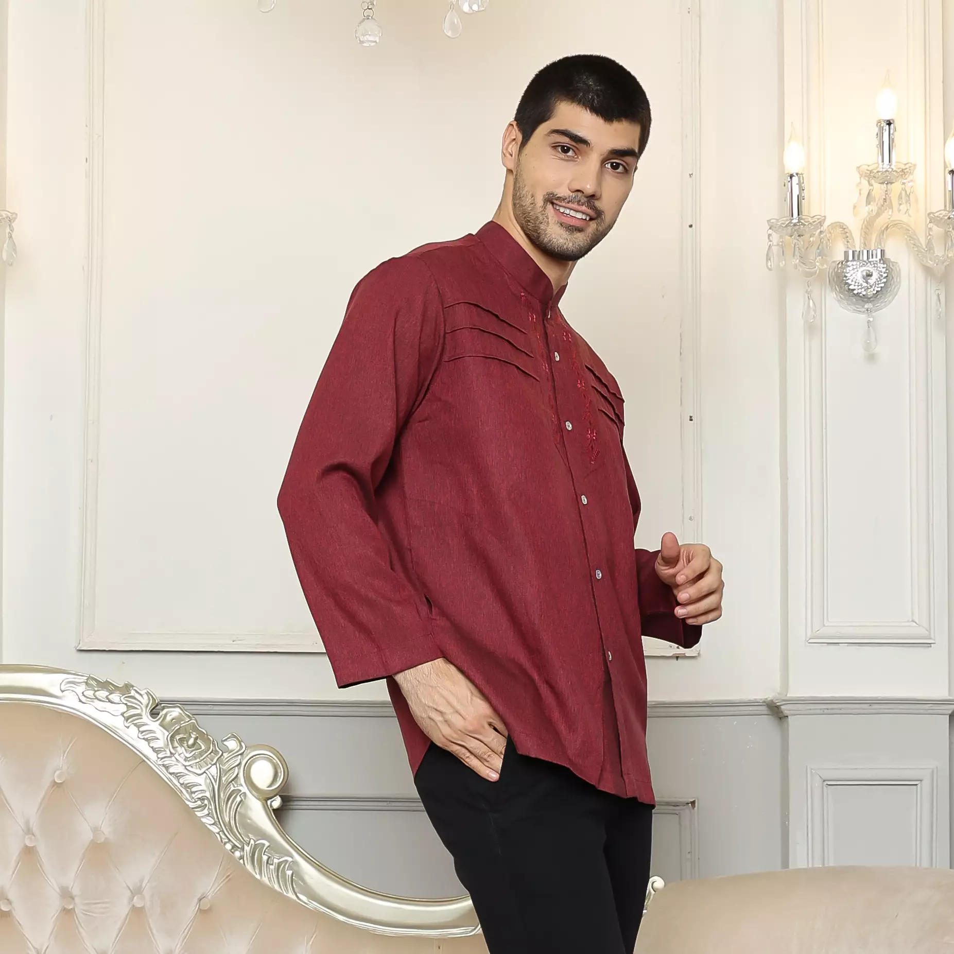 Baju Koko Sarimbit 38 Maroon Lengan Panjang