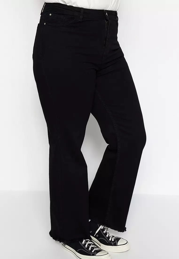 High Waist Dirty Trim Detailed Wide Leg Jeans.
