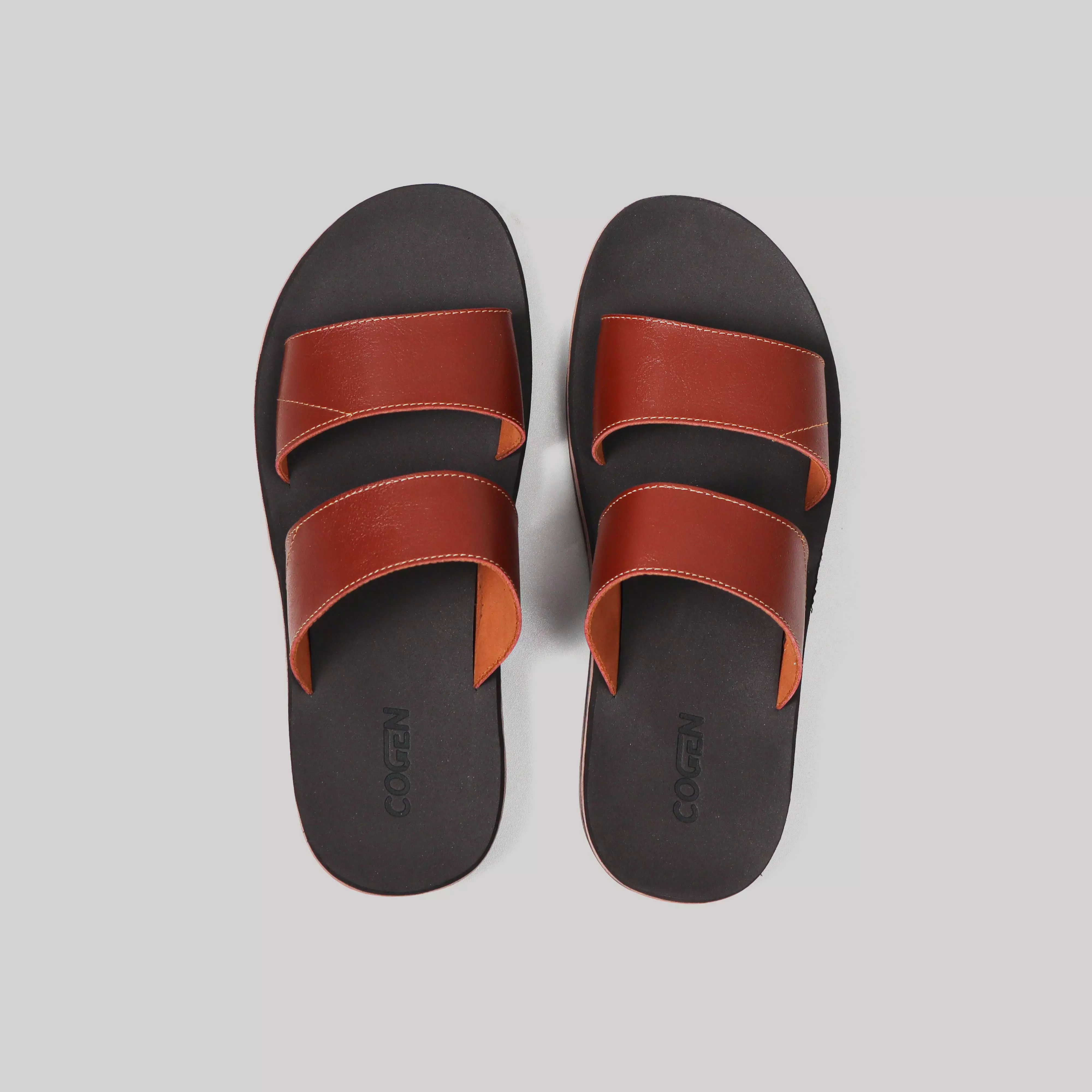 Sendal Pria Kulit Cogen Dua Ban 2 Original Leather Sandal Kokop Marino - Tan