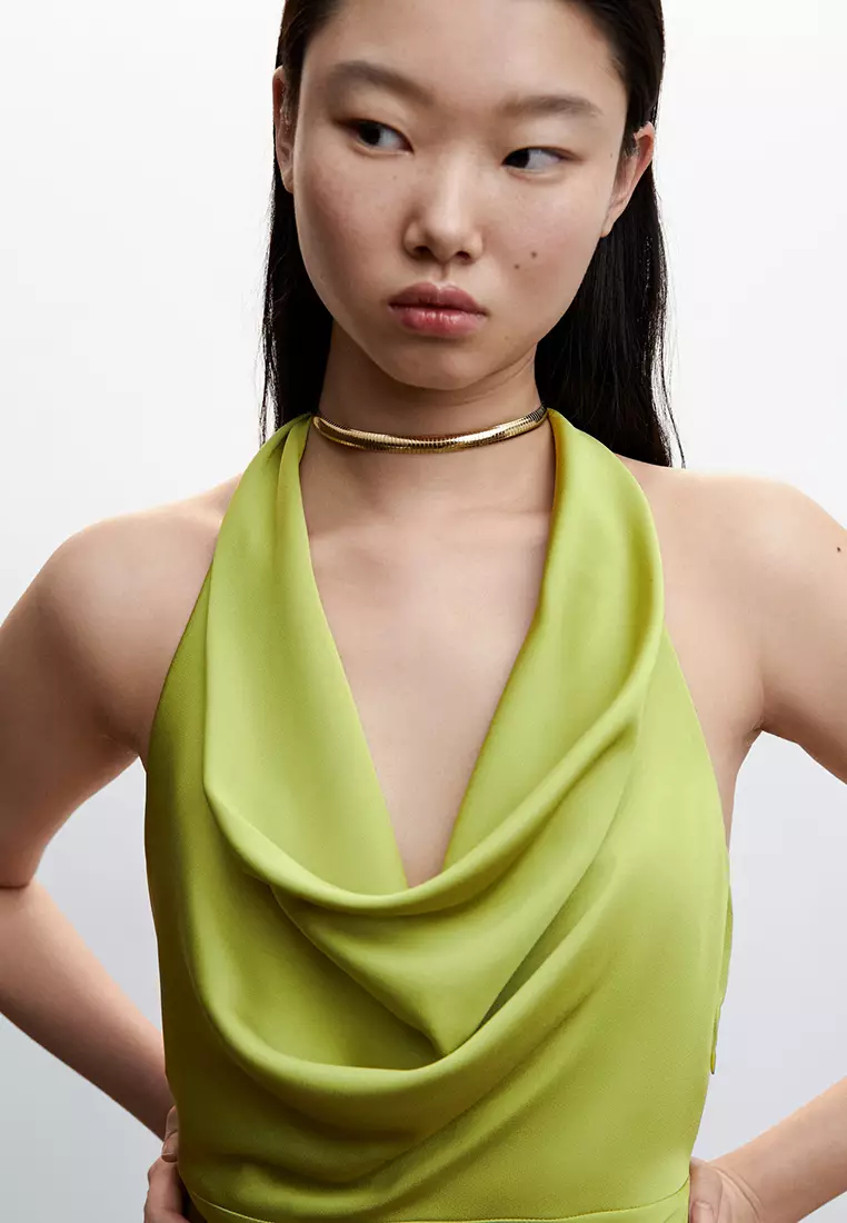 Draped Neck Satin Dress