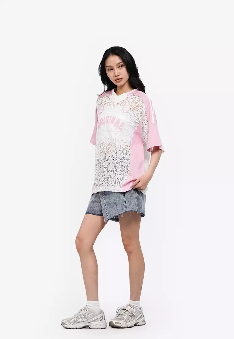 Oversized V-Neck Lace Jersey