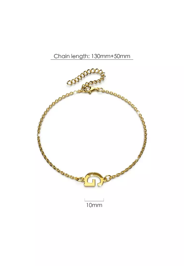 Bold Alphabet Letter Initial Charm Bracelet in Gold Tone  G