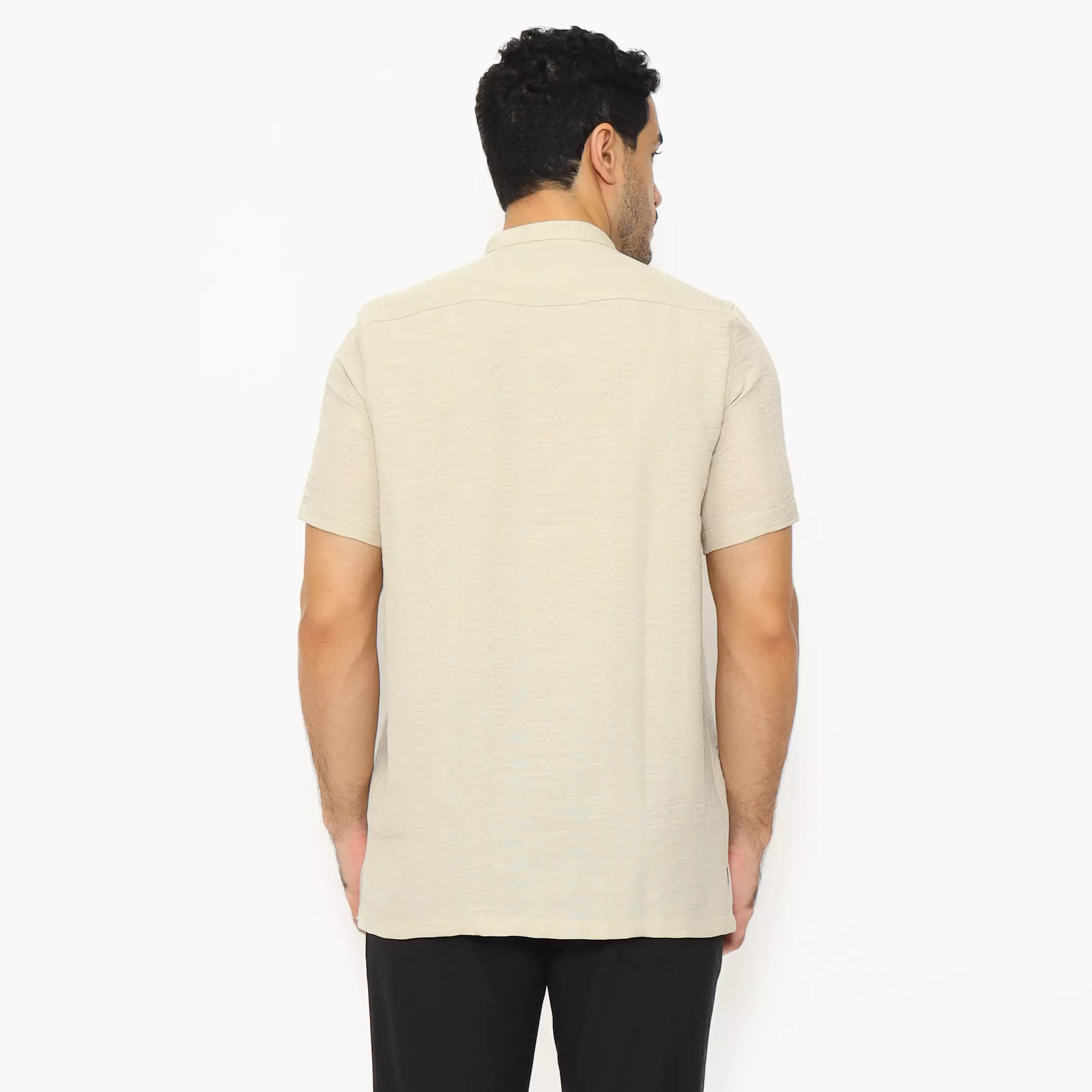 LAWELL DAFFA-S Baju Koko Pria Lengan Pendek Regular Fit Kerah Mandarin Polyester Premium Warna Cream