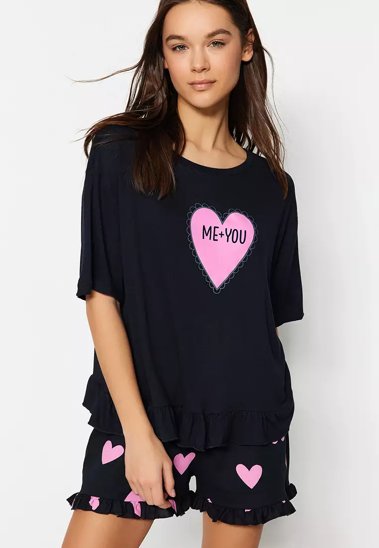 Big Love Women's Shirt Collar Fleece Pajama Set Patterned Set - Trendyol