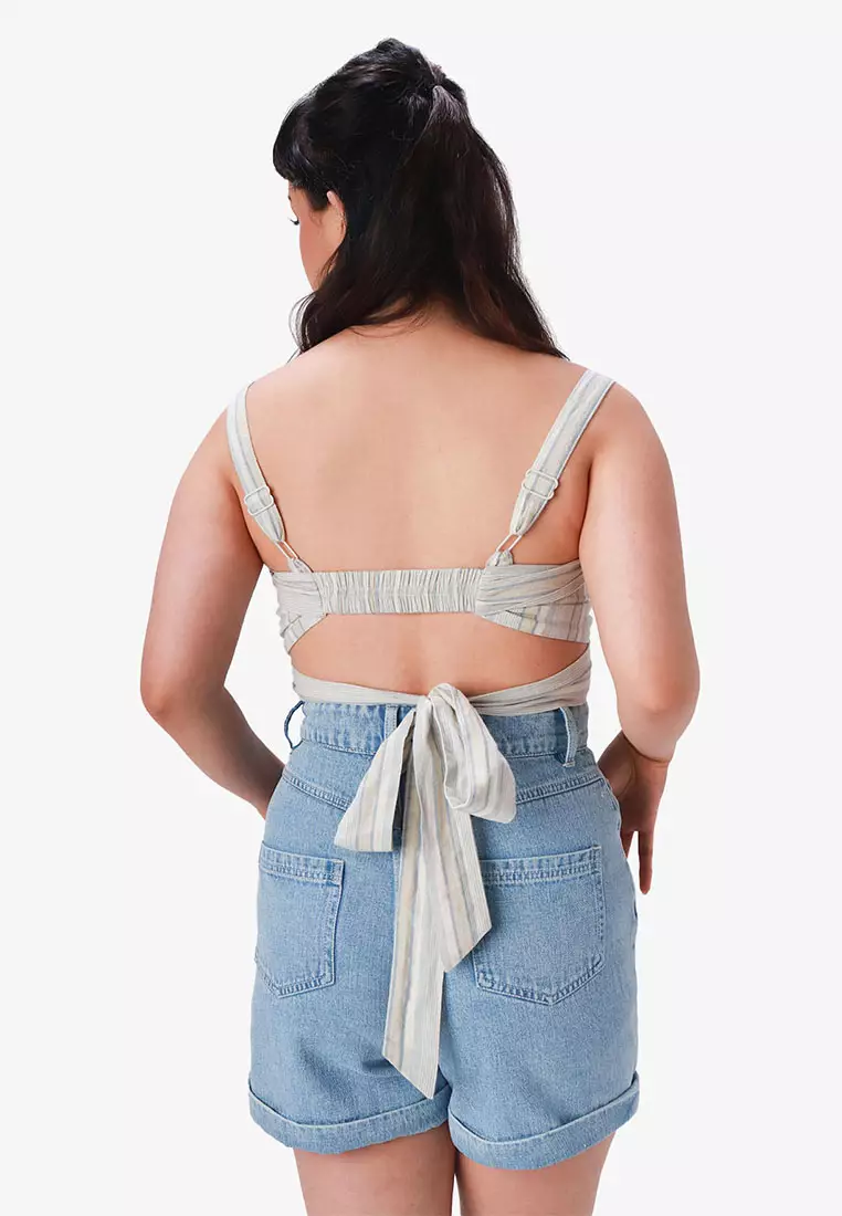 Striped Self Tie Crop Top