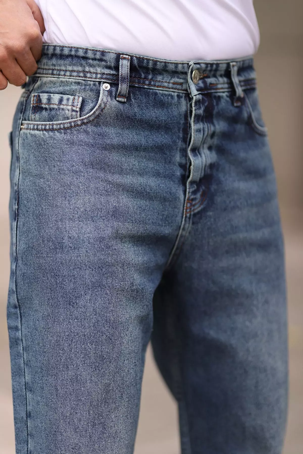 Medium Blue 100% Cotton Baggy Fit Jeans Trousers TMNAW24JE00027