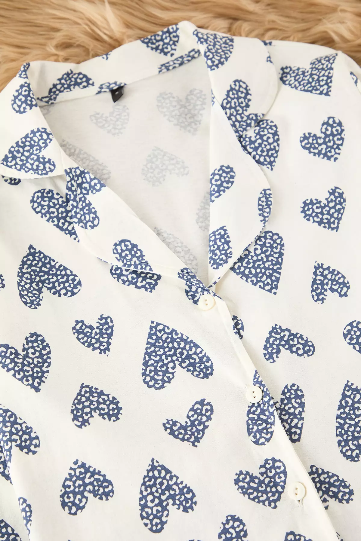 Ecru 100% Cotton Leopard Heart Knitted Pajama Set