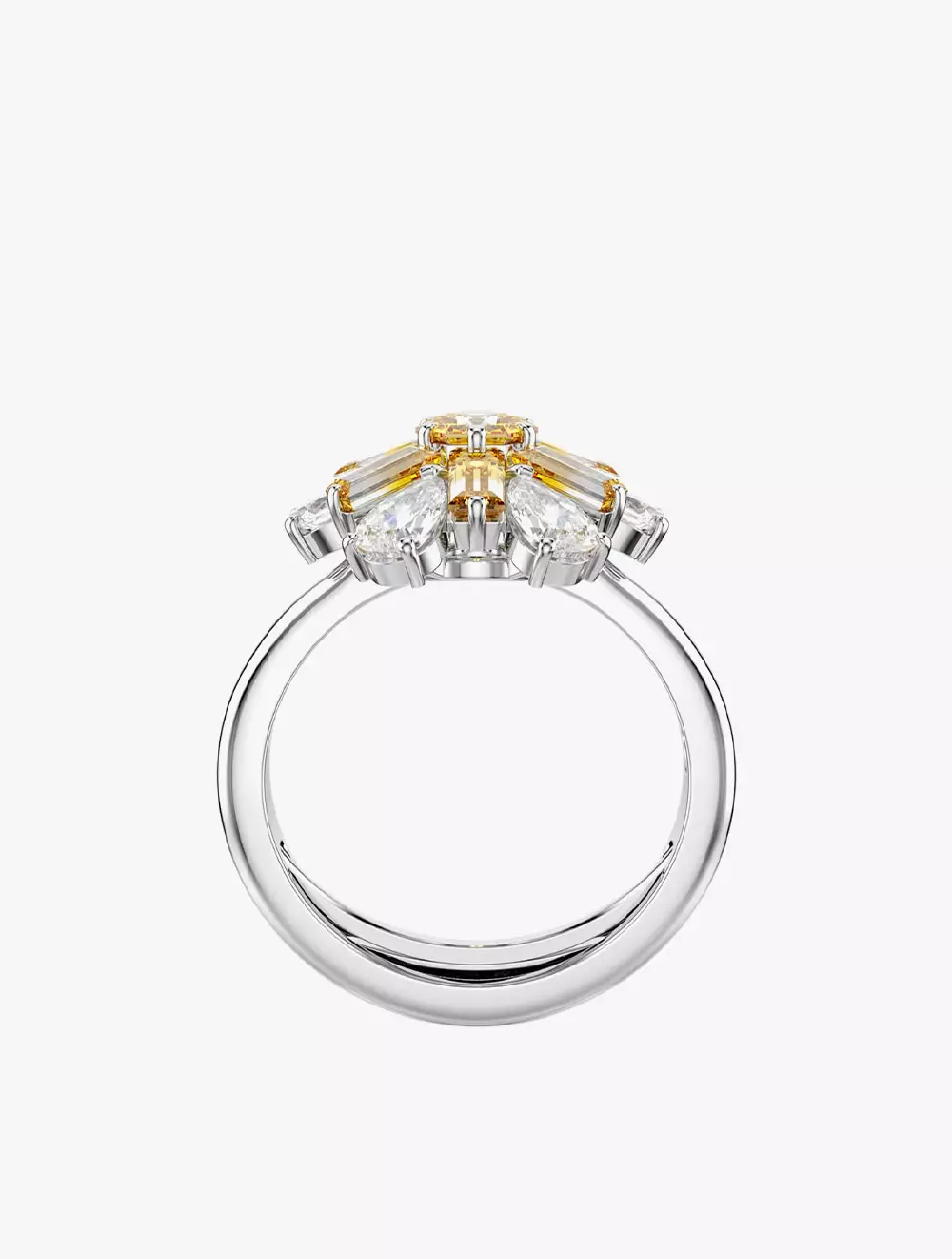 Idyllia Cocktail Ring, Mixed Cuts, Flower, Yellow, Rhodium Plated - 55-60 - Yellow